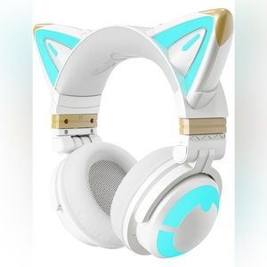 YOWU RGB Gold/White Cat Ear Headset 3G Wireless 5.0 Foldable Gaming Headset